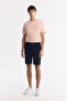 Men's Navy Blue Side Elasticated Ribbed Bi-Stretch Slim Fit Chino Shorts A51Y3730
