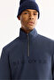 Men's Light Navy Blue Stand Collar Zippered Soft Touch Printed Regular Fit Sweatshirt A52Y1281 - 6