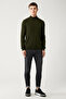 Men's Dark Khaki Half Turtleneck Non-Pilling Knitwear Regular Fit Sweater E005001 - 5