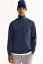 Men's Light Navy Blue Stand Collar Zippered Soft Touch Printed Regular Fit Sweatshirt A52Y1281 - 3