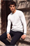 Marino Stripe Detailed Lycra Crew Neck Slim Men's Knitwear Sweater - Ecru - 4