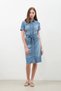 Women's Belt Detail Buttoned Short Denim Dress - 4