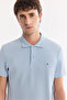 Men's Blue Non-Curling Polo Collar 100% Cotton Basic Regular Fit T-Shirt B001032 - 2