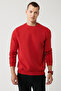 Men's Red Crew Neck Raised 3 Thread Cotton Sweatshirt E 001017