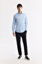 Men's Blue Classic Collar 100% Cotton Satin Easy-Iron Slim Fit Shirt B002006 - 5