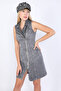 Women's Gray Zippered Jean Dress - 4