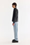 Men's Black Stand Collar Zippered Leather Look Thin Coat B 006005 - 4