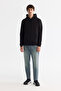 Men's Black Hooded 3 Thread Ruched Regular Fit Sweatshirt B001103 - 5