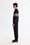 Men's Black Crew Neck Cotton Striped Sweatshirt B 001203 - 3