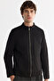 Men's Black Suede Textured Front Zipper Thin Coat B 006002 - 2