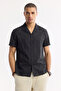 Men's Black Apaj Collar Patterned 100% Cotton Short Sleeve Regular Fit Shirt A51Y2095 - 7