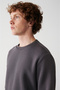Men's Anthracite Crew Neck 3 Thread Raised Cotton Sweatshirt E 001017 - 2