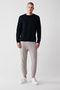Men's Navy Blue Crew Neck 3 Thread Raised Cotton Sweatshirt E 001017 - 6