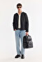 Men's Black Stand Collar Zippered Leather Look Thin Coat B 006005 - 7