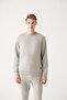 Men's Gray Crew Neck 3 Thread Raised Cotton Sweatshirt E 001017