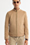 Men's Beige Suede Textured Front Zipper Thin Coat B 006002 - 5