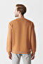 Men's Light Brown Crew Neck 3 Thread Raised Cotton Sweatshirt E 001017 - 5