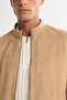 Men's Beige Suede Textured Front Zipper Thin Coat B 006002 - 2