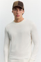 Men's Ecru Crew Neck Viscose Blend Basic Knitwear Regular Fit Sweater B005021 - 2