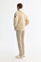 Men's Beige Classic Collar Windproof Plush Comfort Fit Coat with Thermometer A42Y6085 - 6