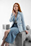 Women's Long Sleeve Single Button Jean Jacket Light Blue - 2