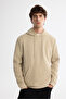 Men's Beige Hooded Printed Elastane Regular Fit Sweatshirt A42Y1332 - 7