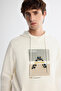 Men's Ecru Hooded Cotton Printed Elastane Regular Fit Sweatshirt A42Y1321 - 2