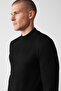 Men's Black Half Turtleneck Wool Blended Front Patterned Knitwear Sweater A32Y5193 - 2