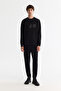 Men's Black Crew Neck Cotton Printed Elastane Regular Fit Sweatshirt A42Y1259 - 5