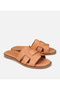 Women's Leather Tan Soft Textured Flat Slippers - 2
