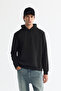 Men's Black Hooded Printed Elastane Regular Fit Sweatshirt A42Y1332