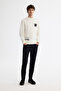 Men's Ecru Crew Neck Cotton Printed Elastane Regular Fit Sweatshirt A42Y1251 - 5