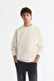 Men's Ecru Crew Neck Cotton Printed Elastane Regular Fit Sweatshirt A42Y1243