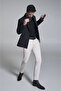 Men's Black Swallow Collar Unlined Double Breasted Closure Jacket A32Y4052