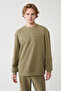 Men's Khaki Crew Neck Printed Soft Touch Regular Fit Sweatshirt A41Y1222 - 3