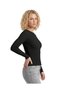 Waffle Texture Long Sleeve Black Blouse - 8