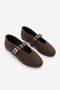 Women's Double Strap Studded Casual Ballerinas Bekosa Brown Suede - 5