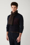 Men's Navy Blue Crew Neck Wool Blended Knitwear Sweater A32Y5052 - 4