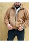 Camel Cinnamon Plush Wellsoft Stand-up Collar Pockets Zippered Oversize Cut Plush Jacket - 2