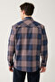 Men's Navy Blue-Brown Buttoned Collar Cotton Plaid Lumberjack Shirt A32Y2059 - 4