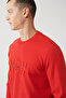 Men's Red Interlock Fabric Crew Neck Printed Sweatshirt A32Y1374 - 2