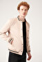 Men's Beige Quilted Snap Fastener Suede Textured Coat A31Y6001 - 3