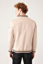 Men's Beige Quilted Snap Fastener Suede Textured Coat A31Y6001 - 4