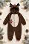 Sweet Deer Embroidered Welsoft Plush Hooded Zippered Winter Unisex Baby Romper - 6
