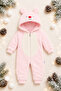 Sweet Teddy Bear Embroidery Patterned Welsoft Baby Romper Hooded Plush Zippered Winter Unisex Baby Romper - 6