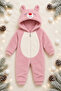 Sweet Teddy Bear Embroidery Patterned Welsoft Baby Romper Hooded Plush Zippered Winter Unisex Baby Romper - 6