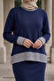 Navy Blue Suit with Piping Stripe Skirt - 2