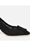 Women's Black Patterned Open Back Heeled Shoes - 8
