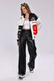 Women's Oversize Printed Leather Biker Coat Zippered Racer Jacket Lined Bomber College Coat - 2