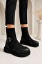 Katiana Women's Black Knit Sneakers with Rubber Accents and a Comfortable Thick Sole